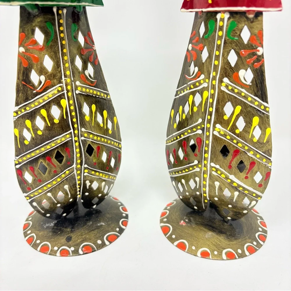 Set of 2 Candle Holder Diffuser Colorful Metal Indian Musician Table Decor 11.5”